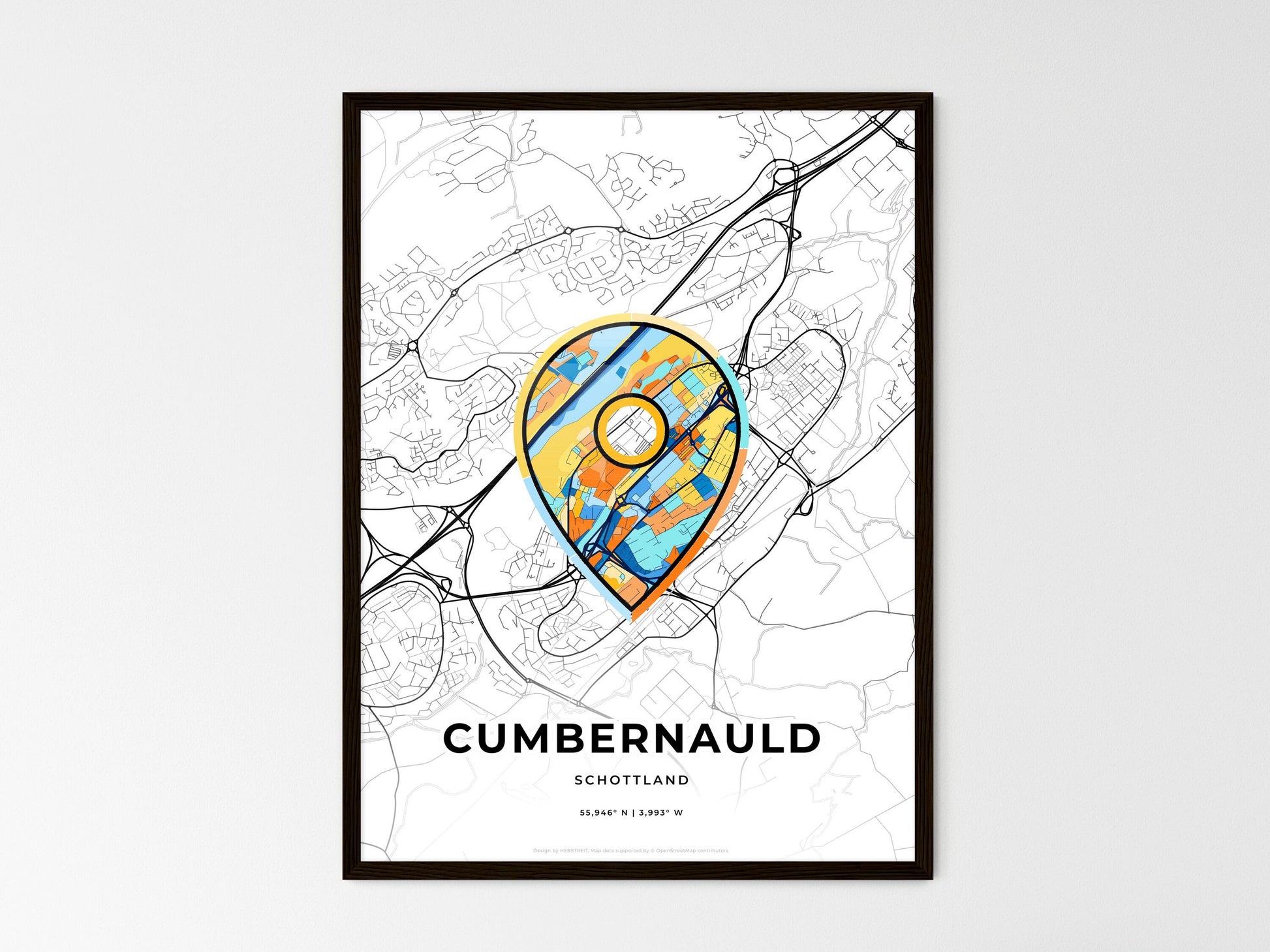Cumbernauld Scotland wedding art map with pointer icon
