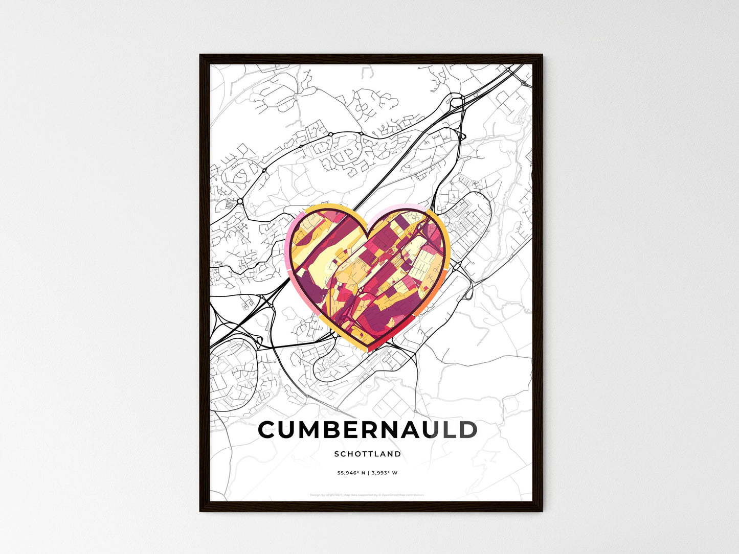 Cumbernauld Scotland wedding art map with heart icon
