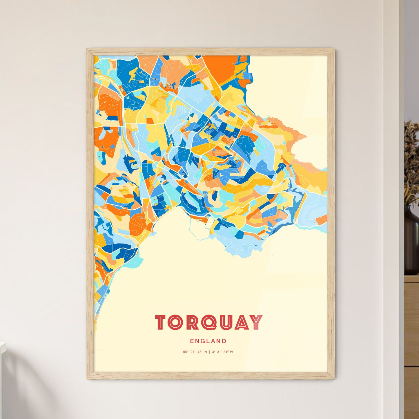 Colorful TORQUAY ENGLAND Fine Art Map Blue Orange