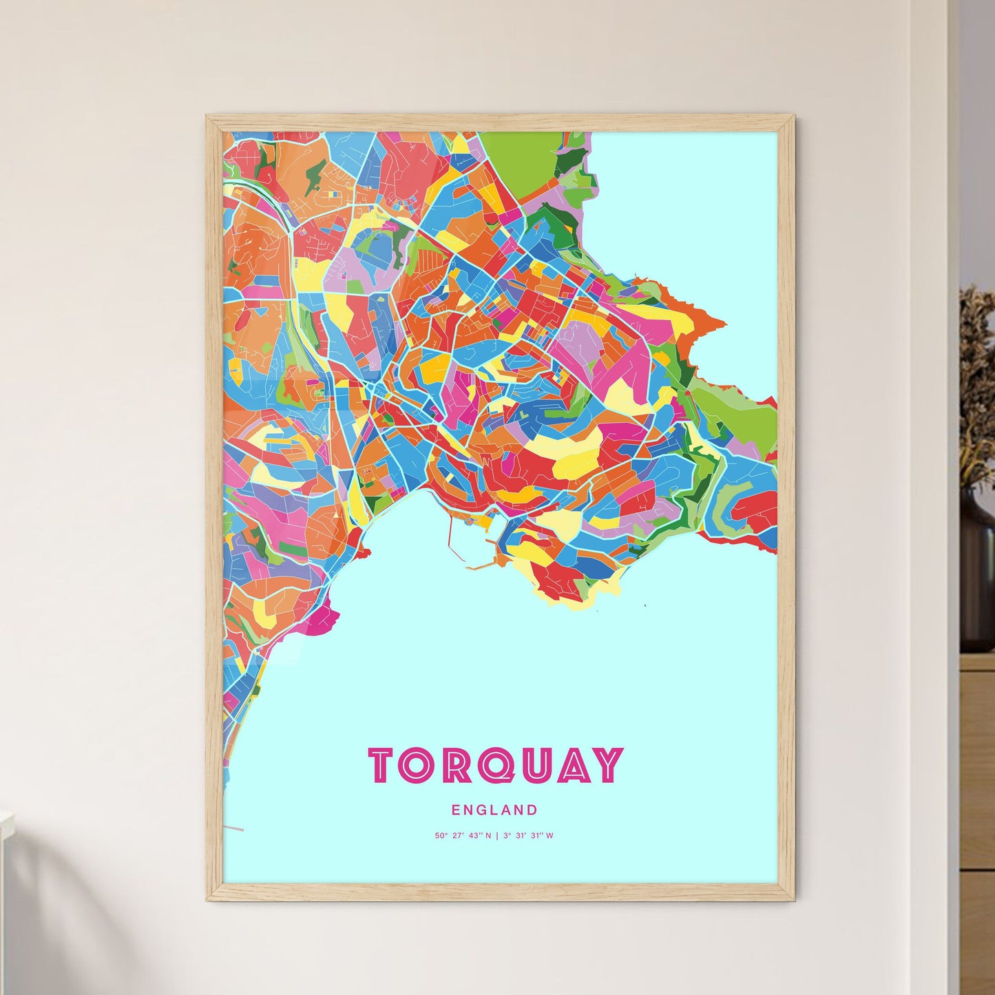 Colorful TORQUAY ENGLAND Fine Art Map Crazy Colors