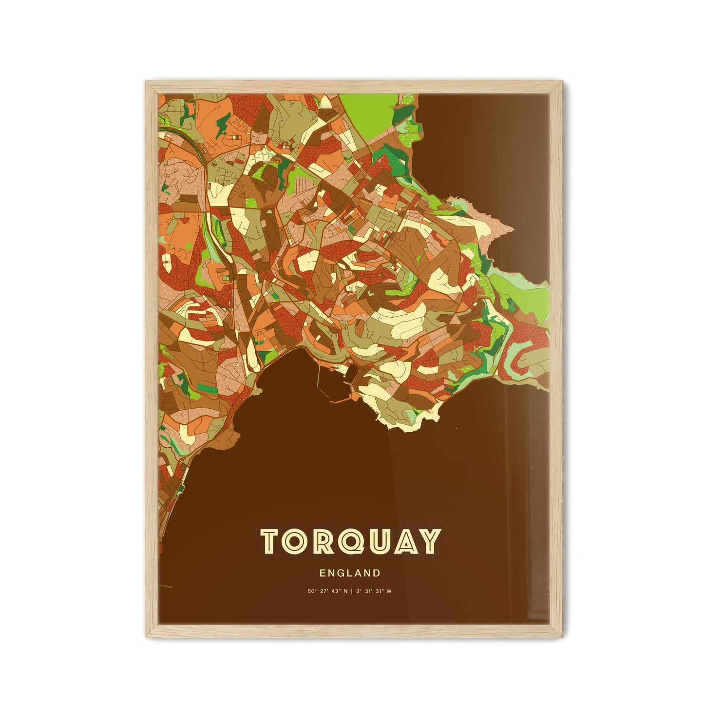 Colorful TORQUAY ENGLAND Fine Art Map Farmhouse