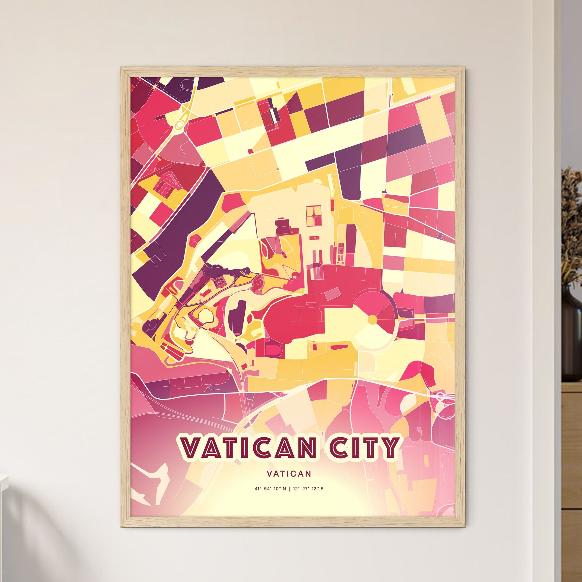 Colorful VATICAN CITY VATICAN Fine Art Map Hot Red