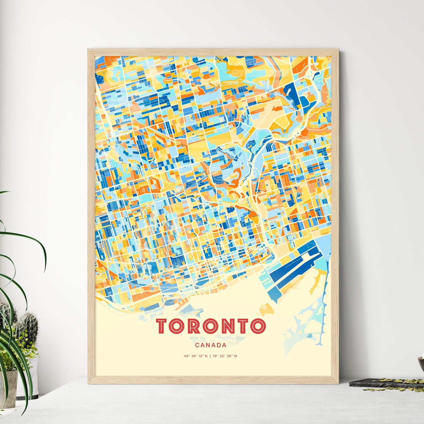 Colorful Toronto Canada Fine Art Map Blue Orange