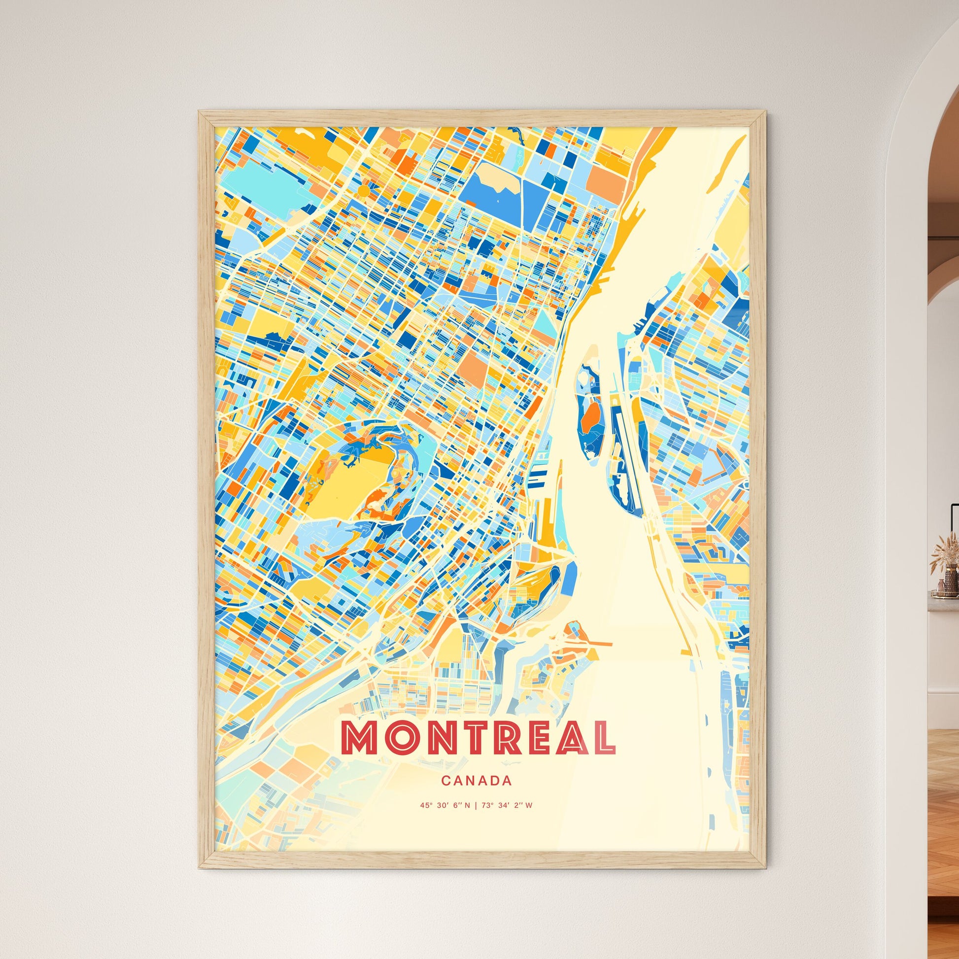Colorful Montreal Canada Fine Art Map Blue Orange