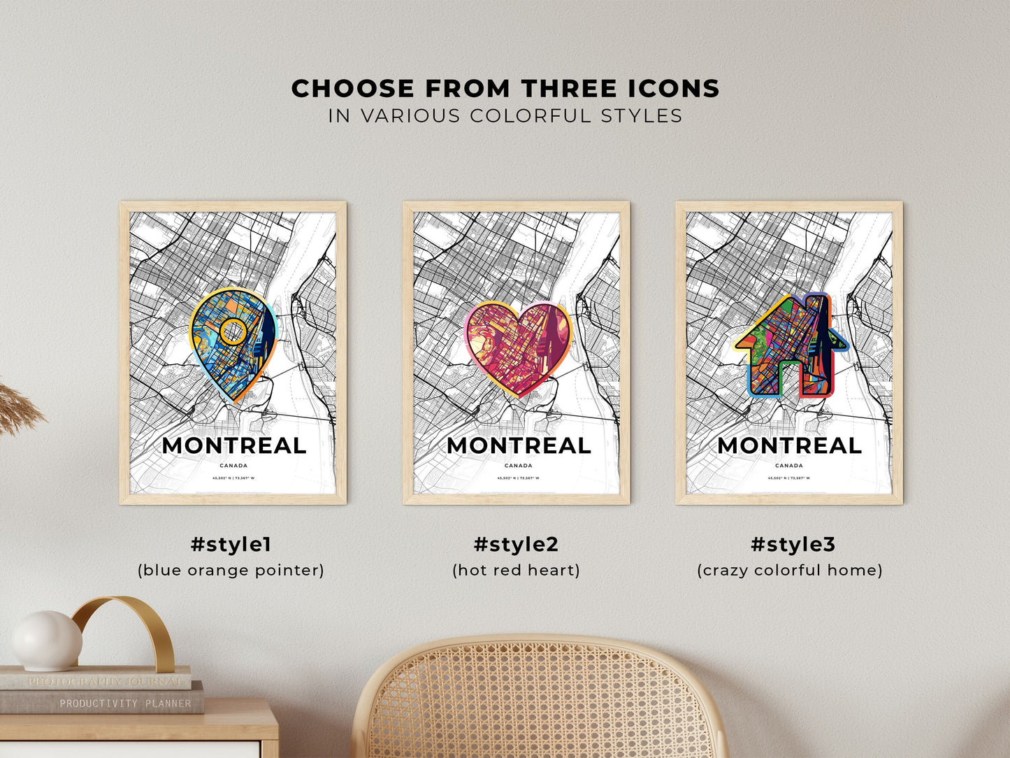 Montreal Canada maps with colorful icons