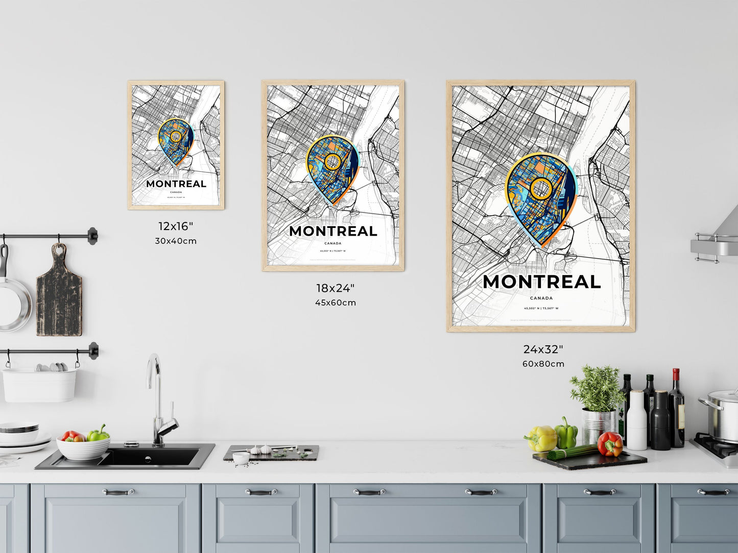 Montreal Canada art map size chart