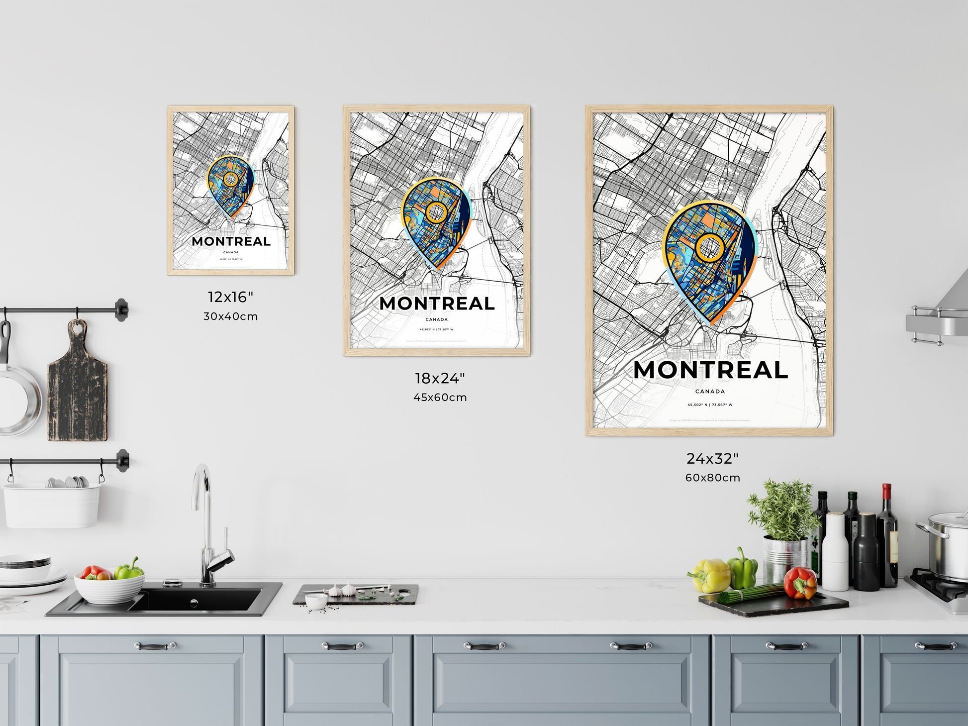 Montreal Canada art map size chart