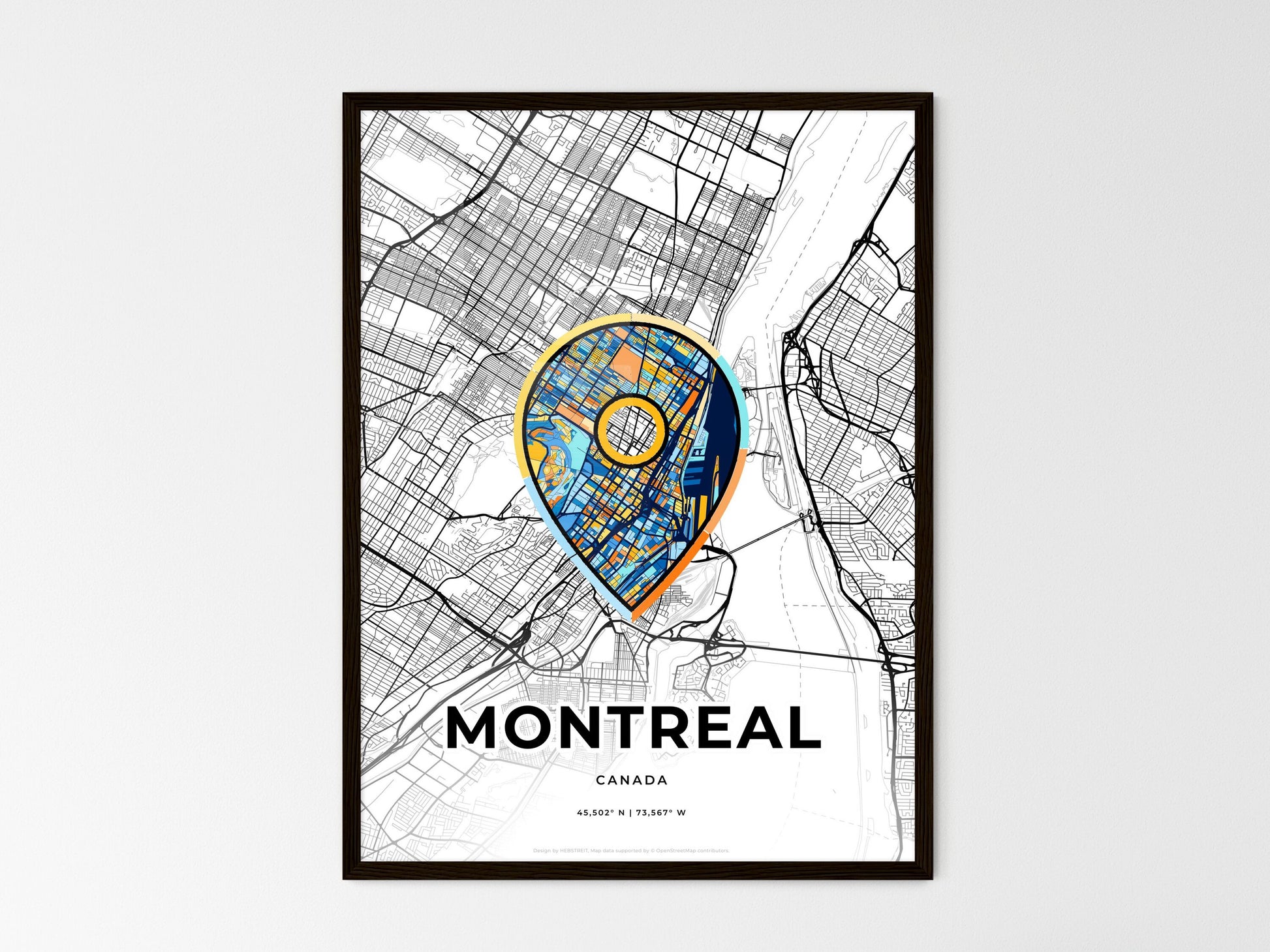 Montreal Canada wedding art map with pointer icon