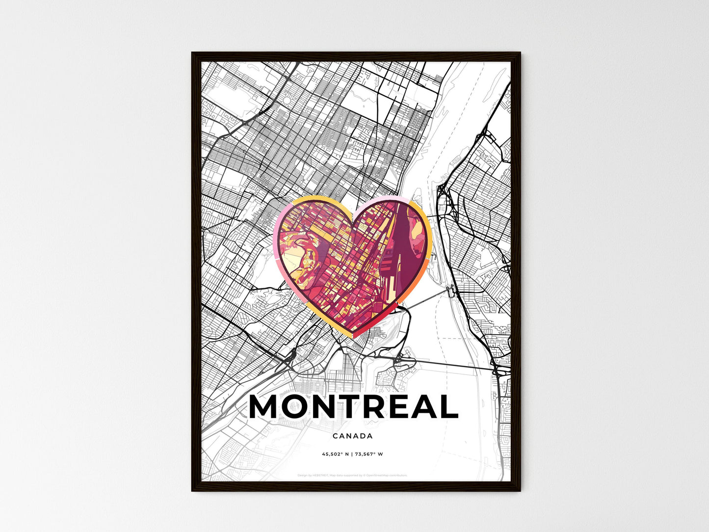Montreal Canada wedding art map with heart icon