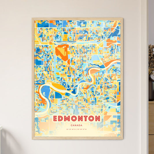 Colorful Edmonton Canada Fine Art Map Blue Orange