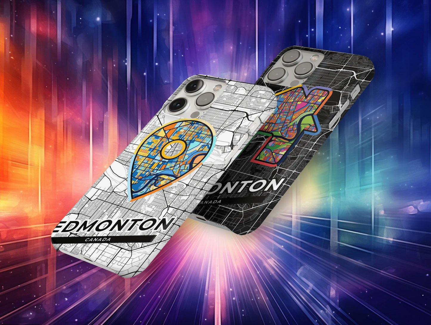 Edmonton Canada slim phone case with colorful icon. Birthday, wedding or housewarming gift. Couple match cases.