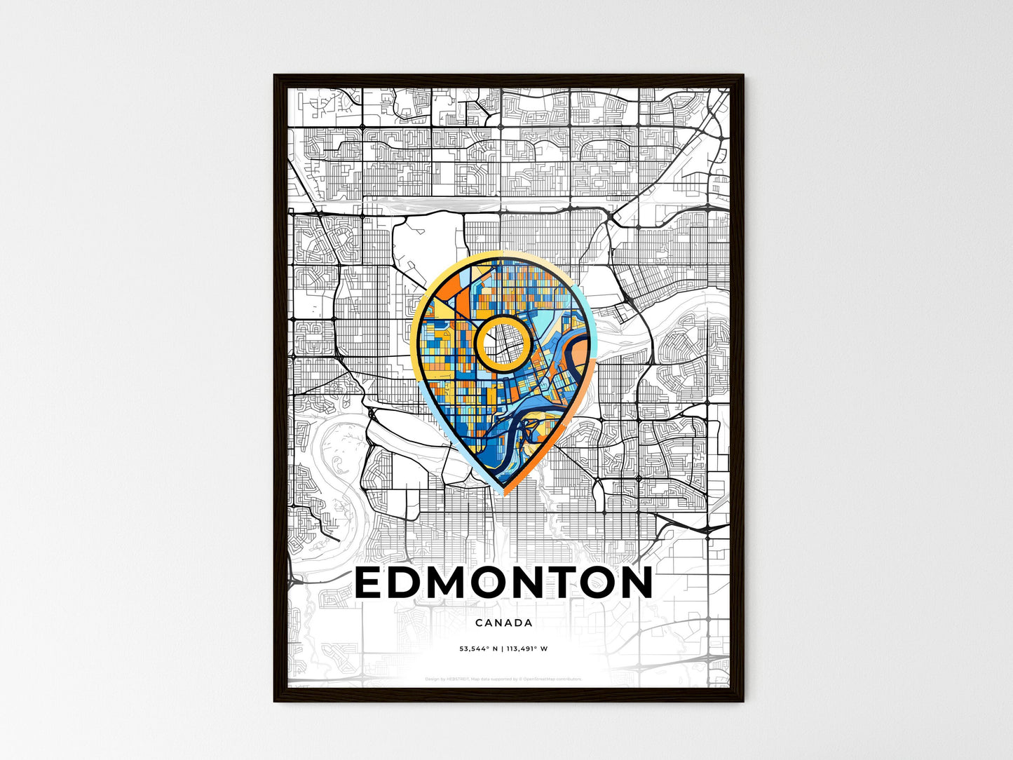 Edmonton Canada wedding art map with pointer icon