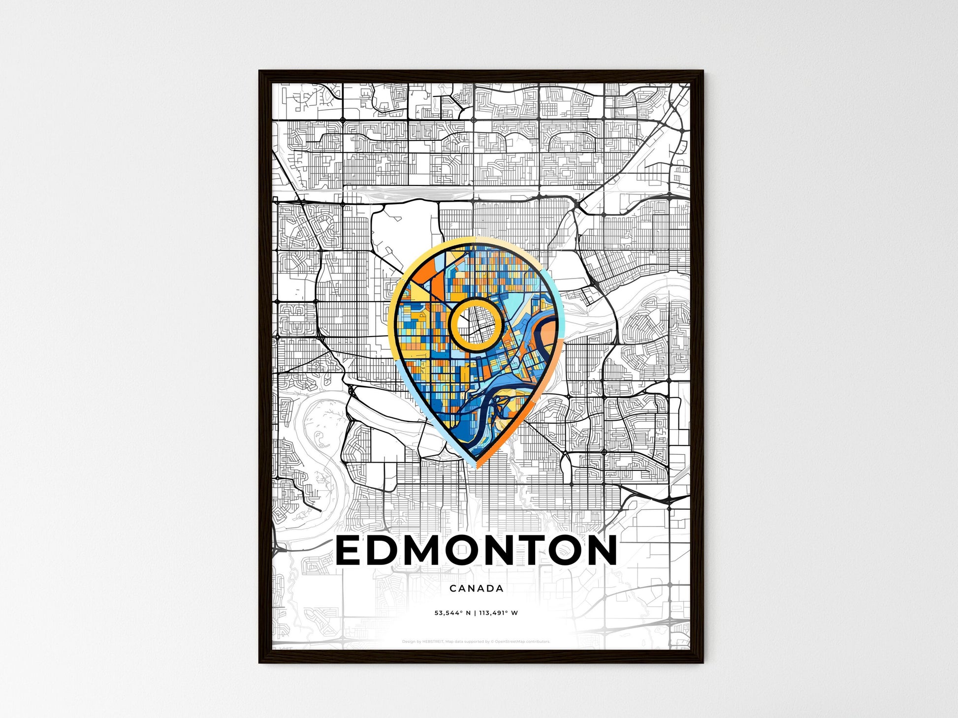 Edmonton Canada wedding art map with pointer icon