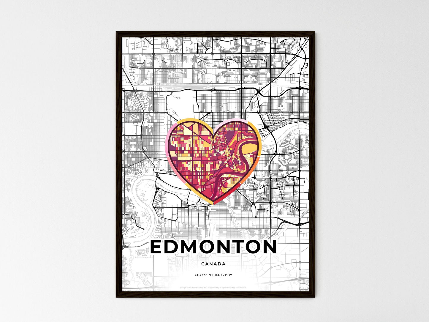 Edmonton Canada wedding art map with heart icon