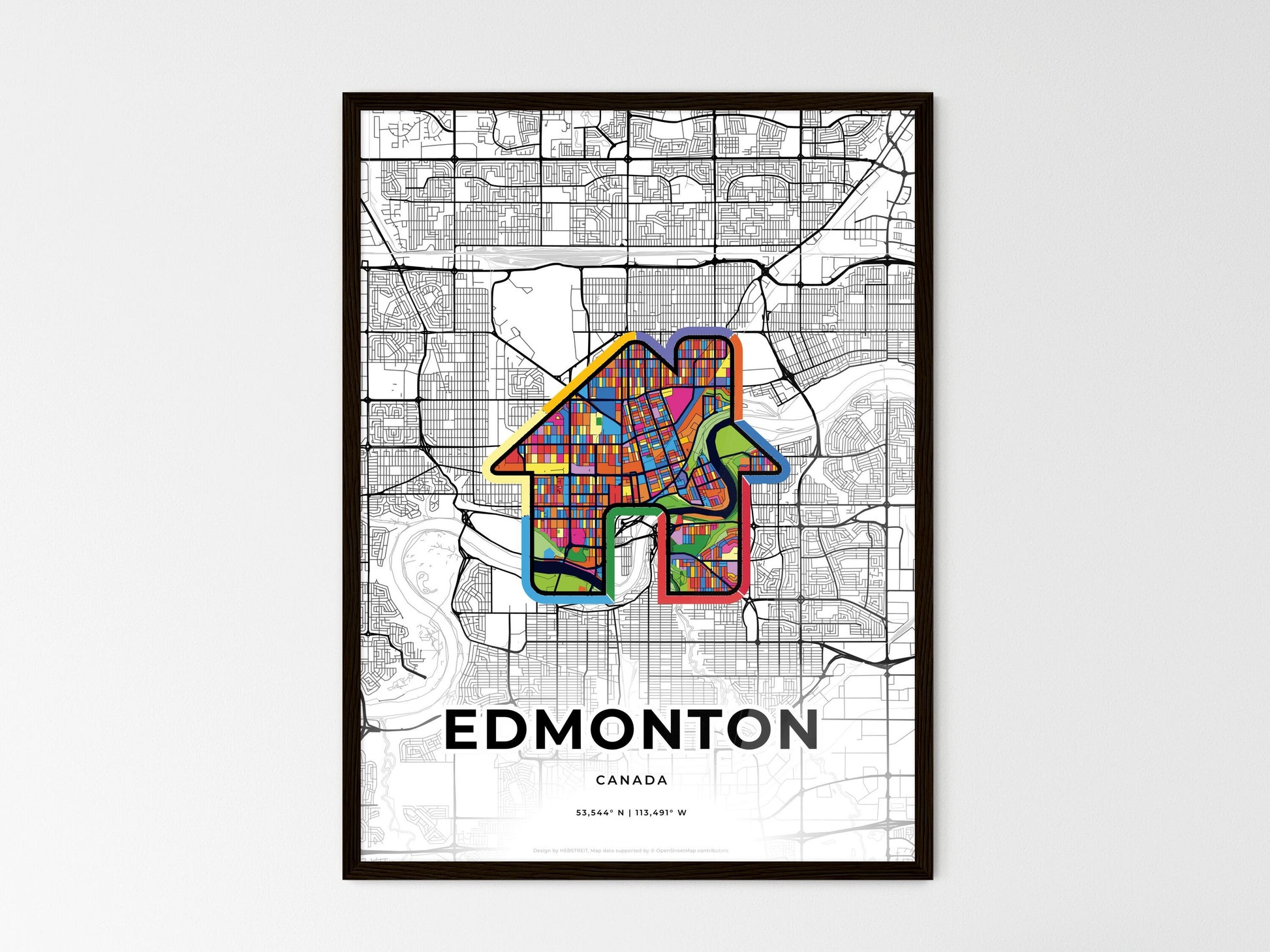 Edmonton Canada wedding art map with home icon
