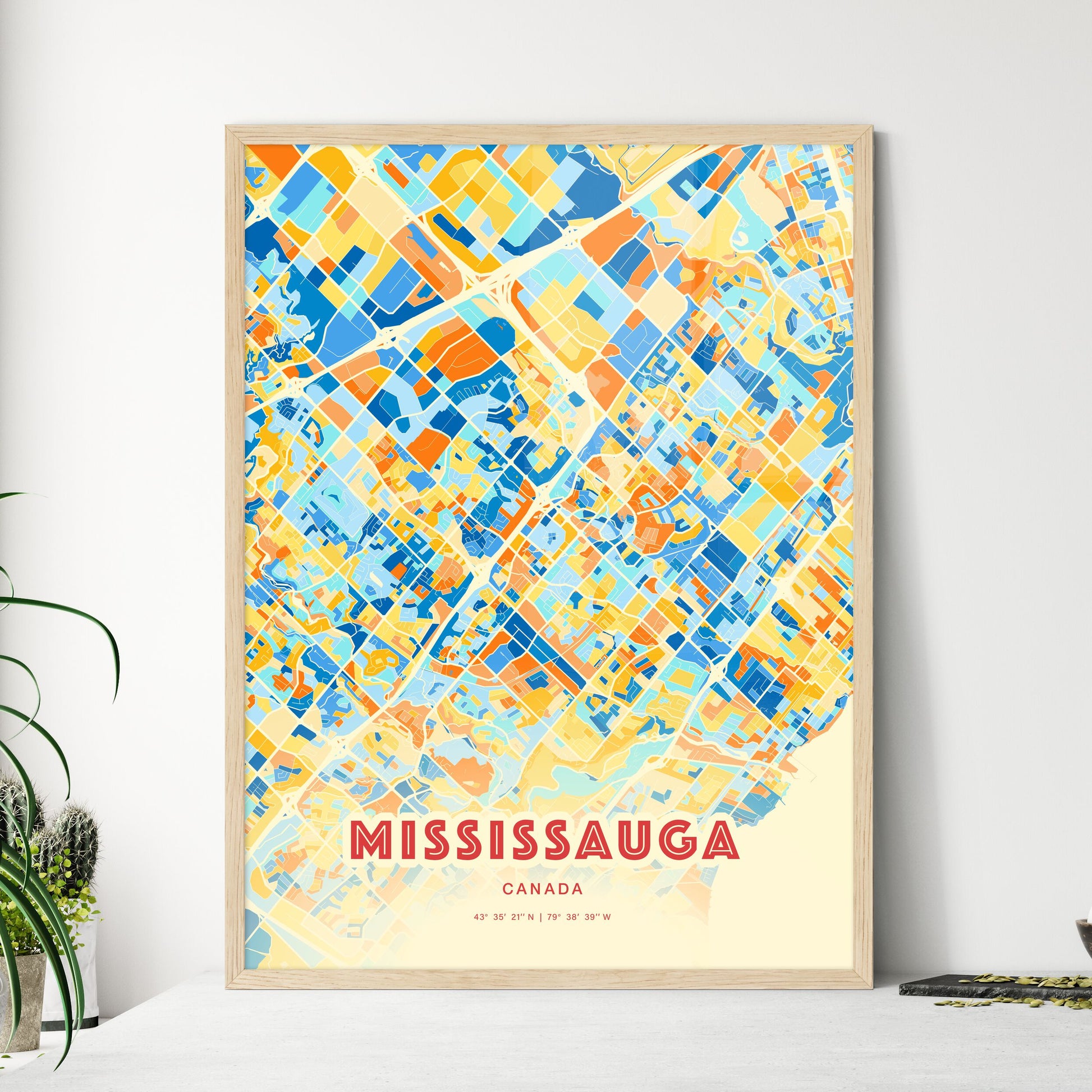 Colorful Mississauga Canada Fine Art Map Blue Orange