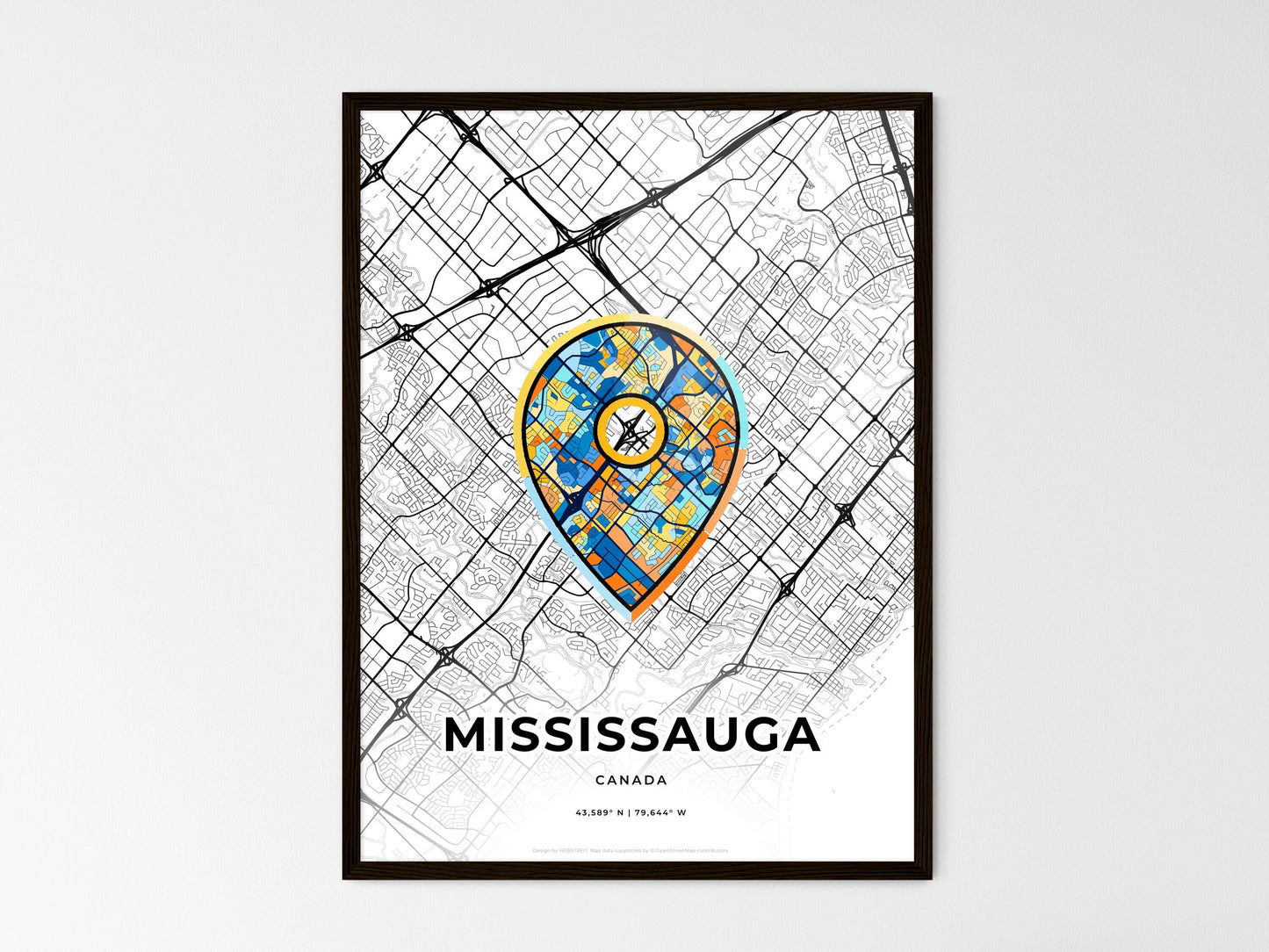 Mississauga Canada wedding art map with pointer icon
