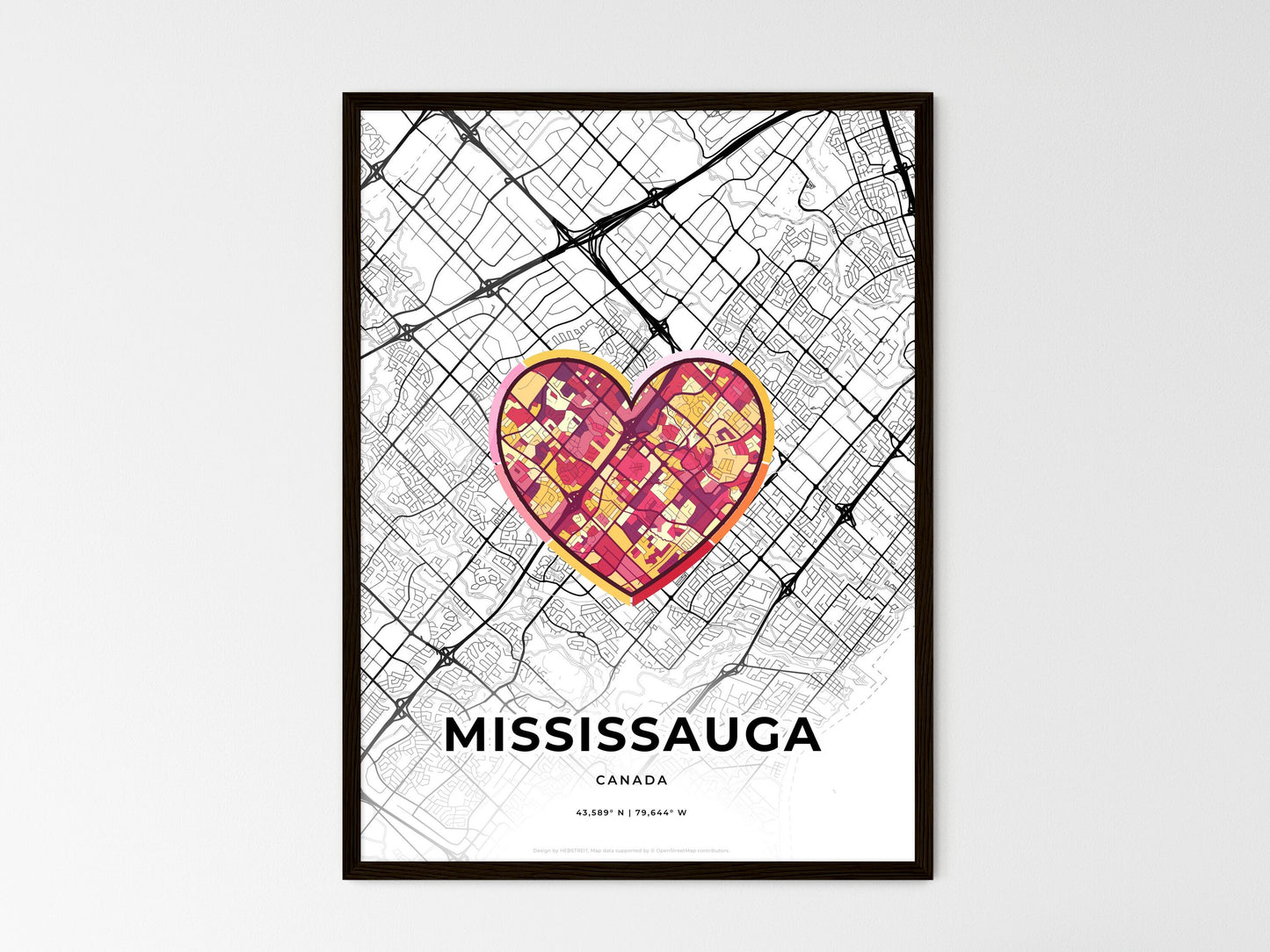 Mississauga Canada wedding art map with heart icon