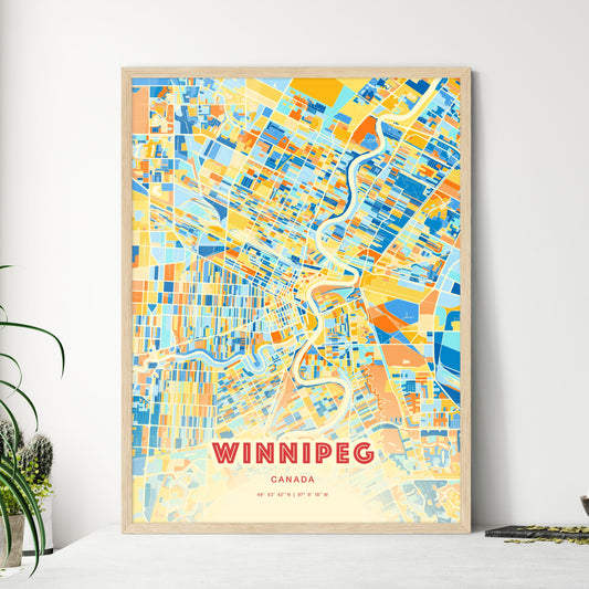 Colorful Winnipeg Canada Fine Art Map Blue Orange