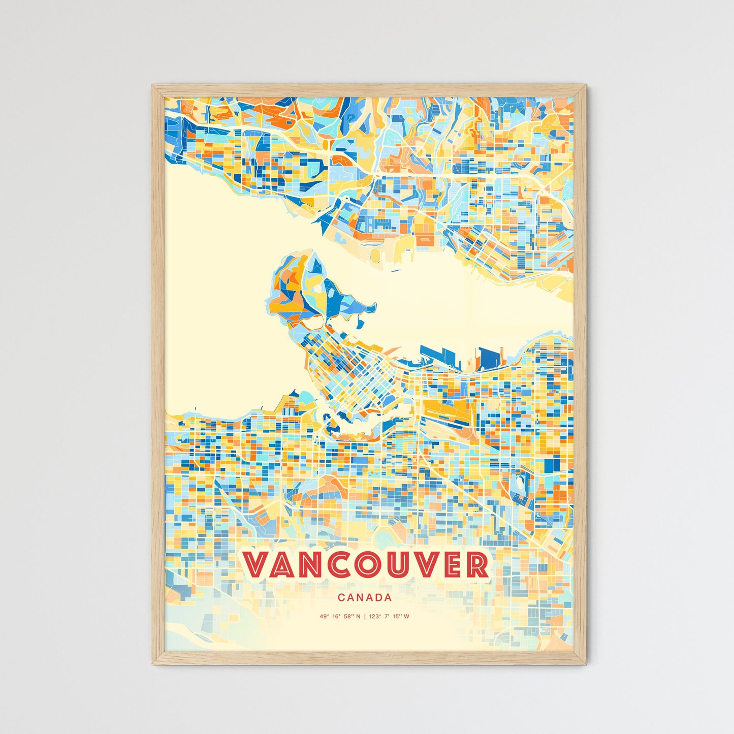 Colorful Vancouver Canada Fine Art Map Blue Orange