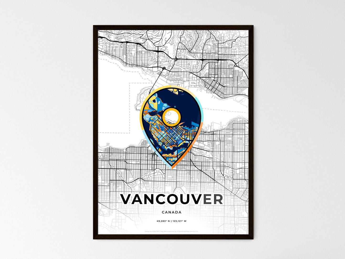 Vancouver Canada wedding art map with pointer icon