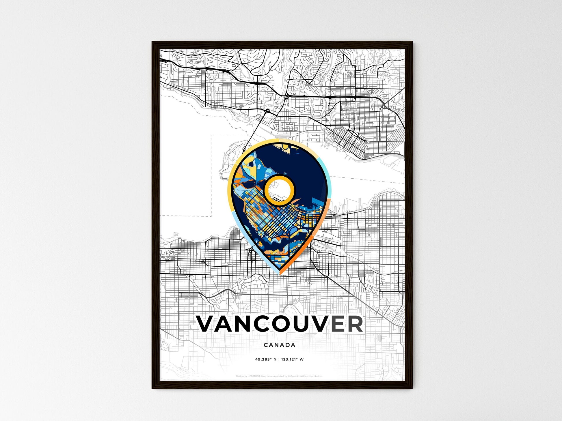 Vancouver Canada wedding art map with pointer icon