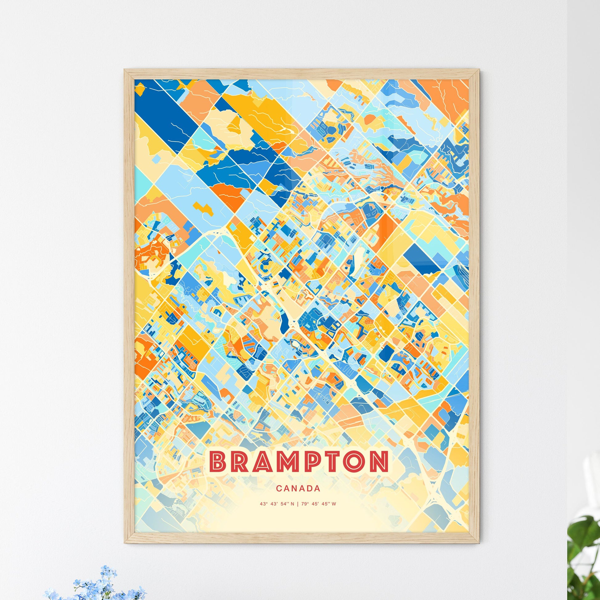 Colorful Brampton Canada Fine Art Map Blue Orange