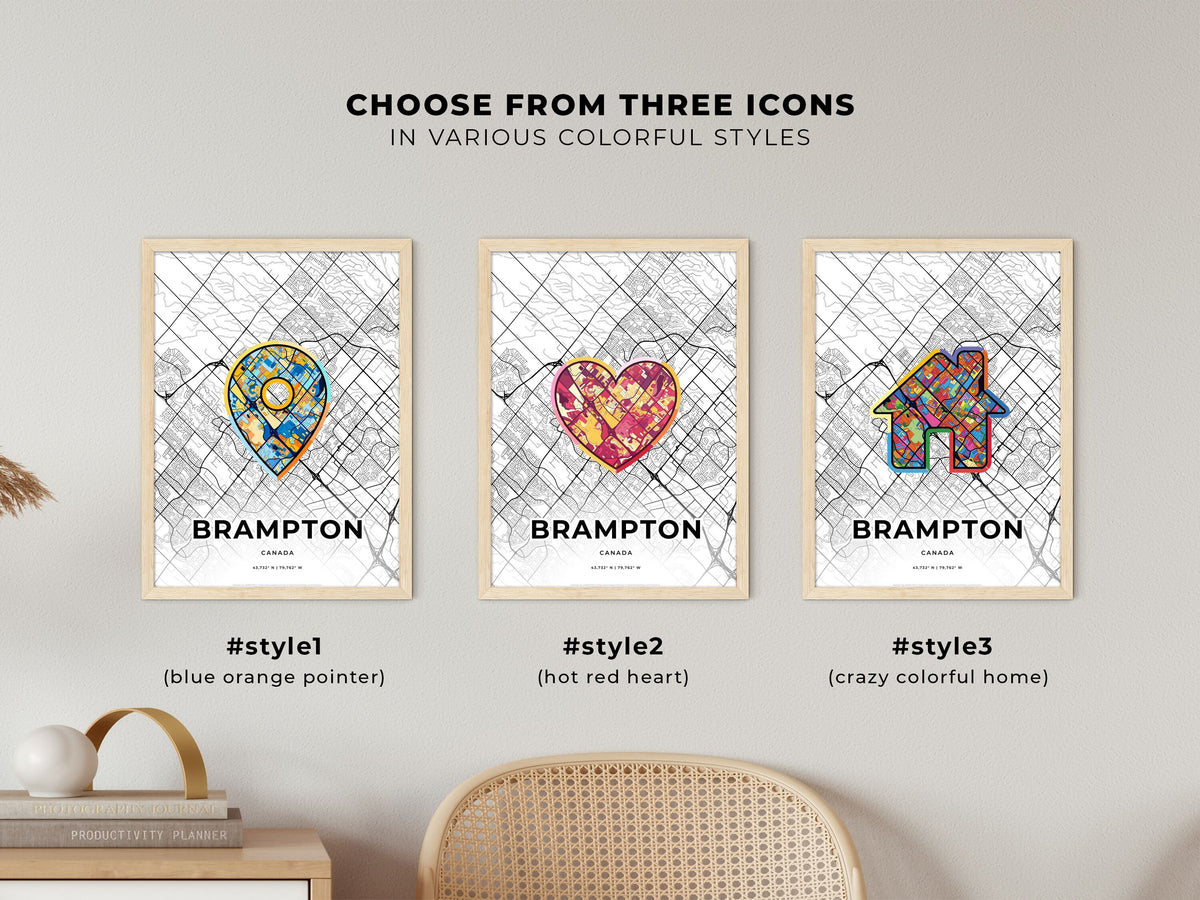 Brampton Canada maps with colorful icons