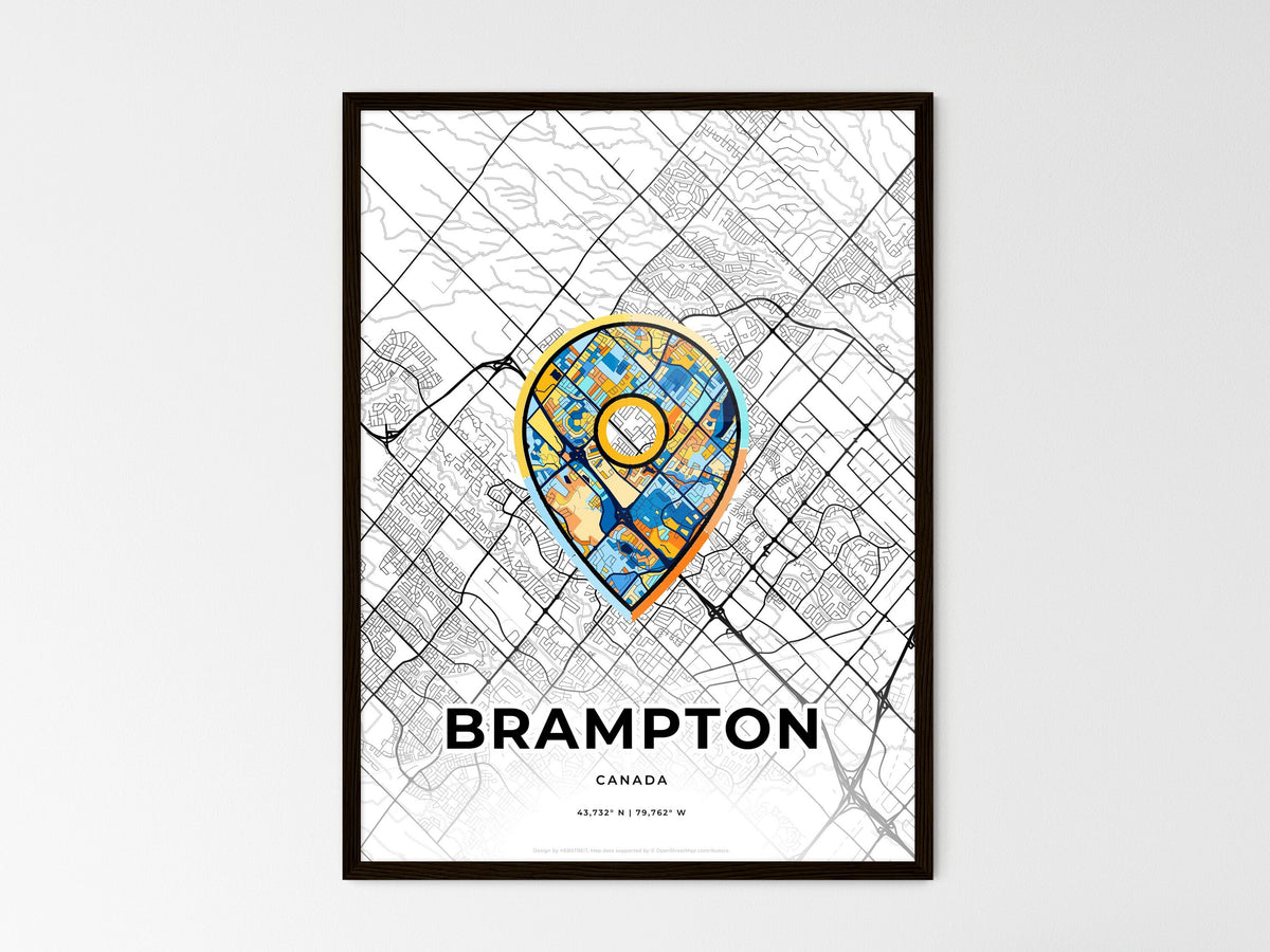 Brampton Canada wedding art map with pointer icon