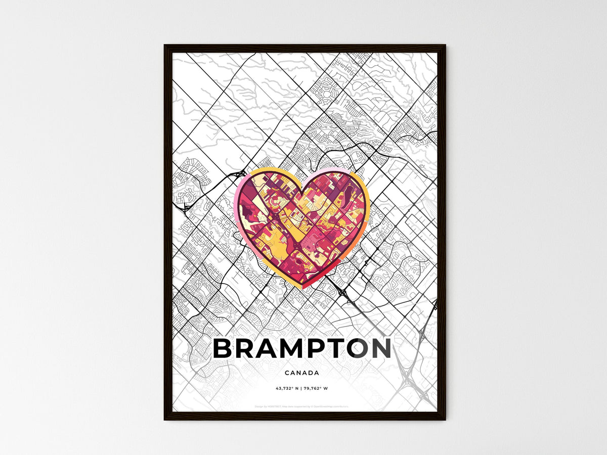Brampton Canada wedding art map with heart icon