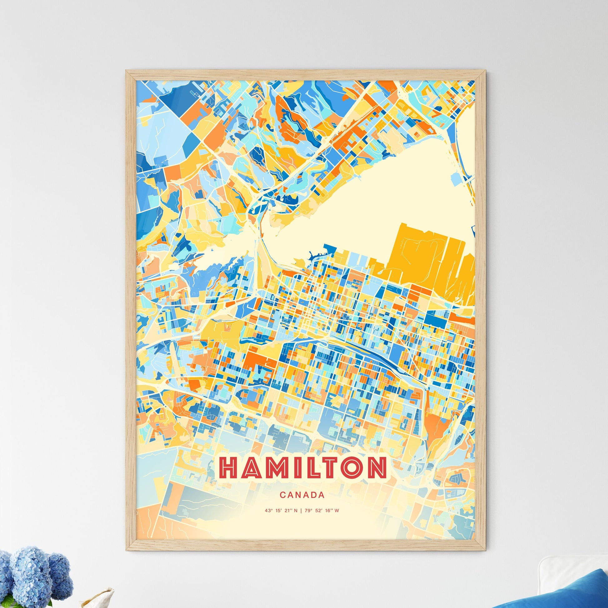 Colorful Hamilton Canada Fine Art Map Blue Orange