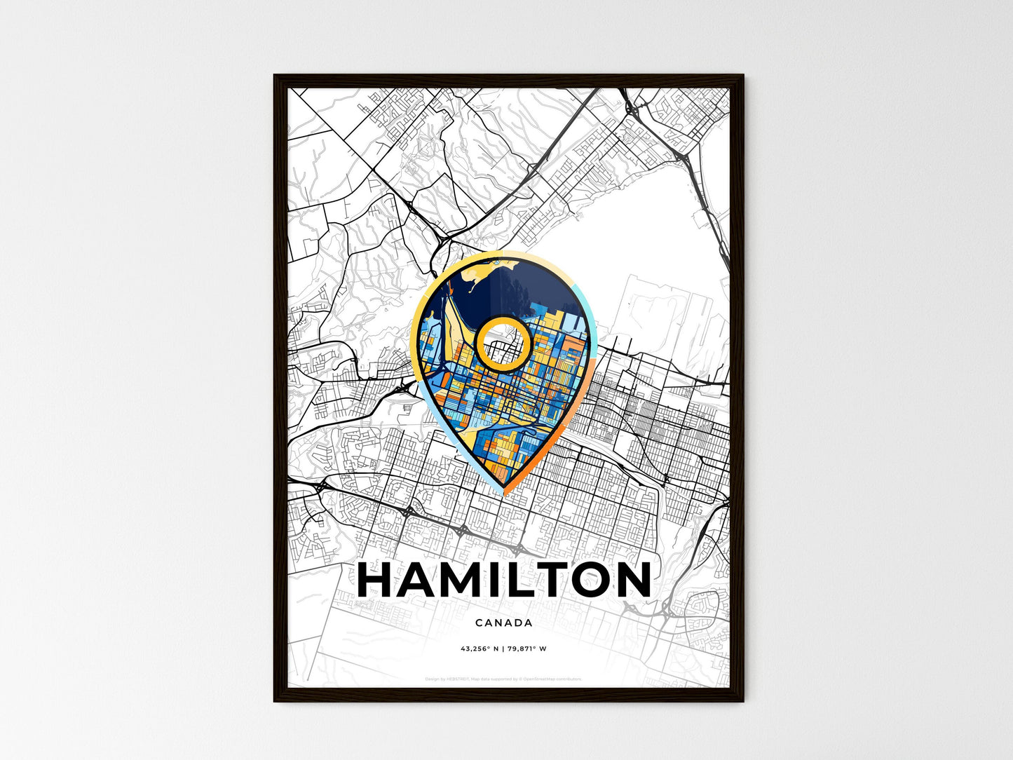 Hamilton Canada wedding art map with pointer icon