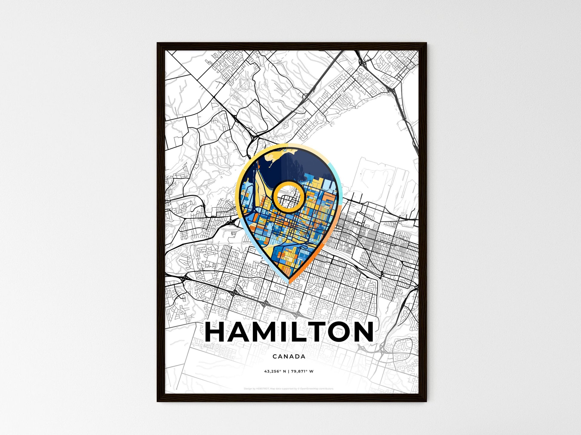 Hamilton Canada wedding art map with pointer icon