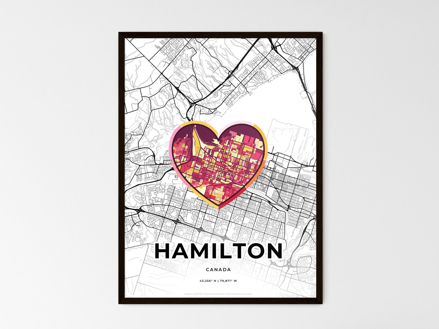 Hamilton Canada wedding art map with heart icon