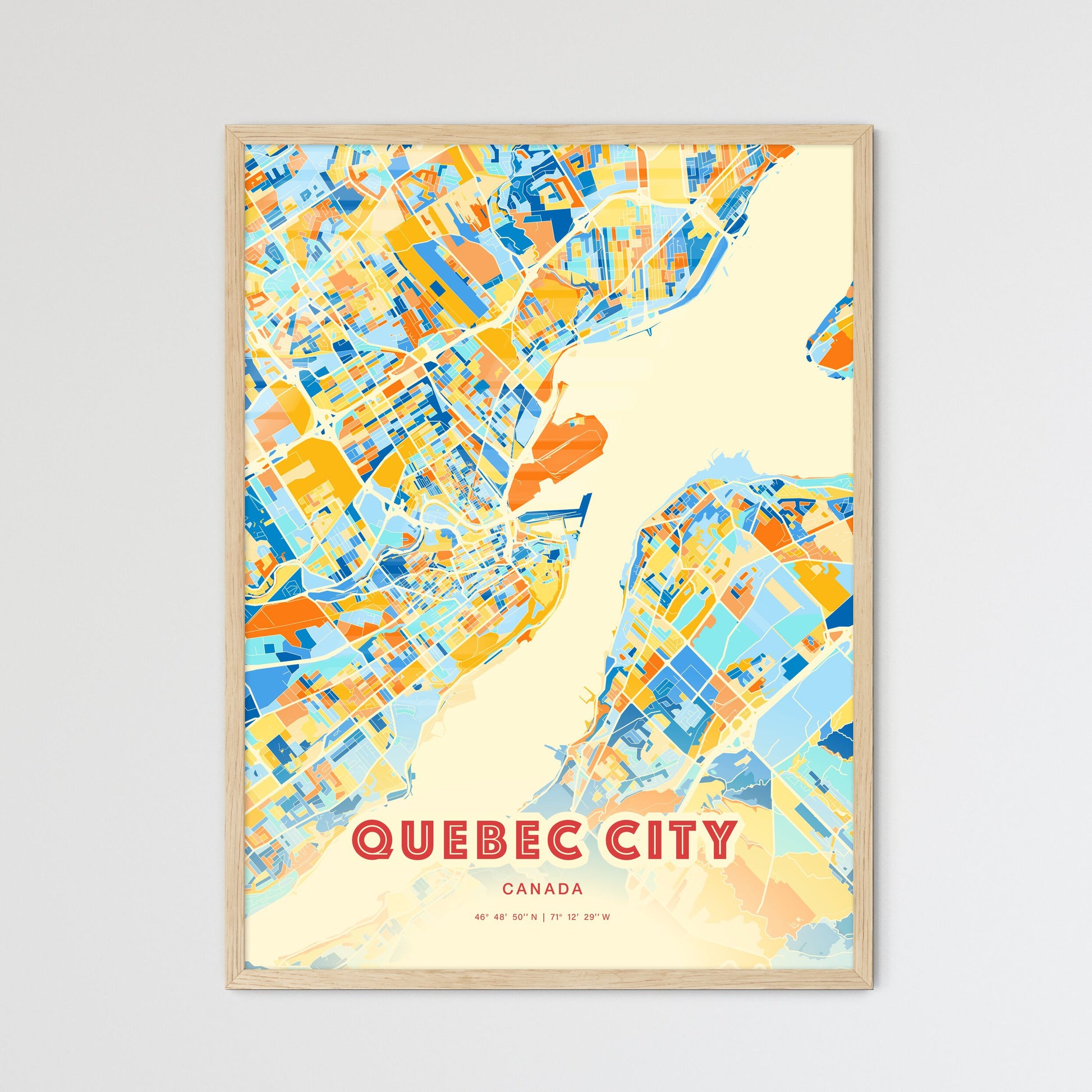 Colorful Quebec City Canada Fine Art Map Blue Orange