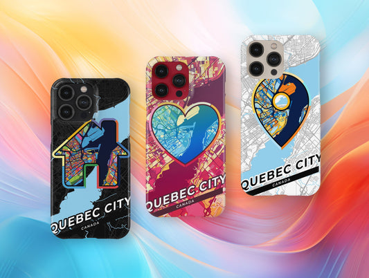 Quebec City Canada slim phone case with colorful icon. Birthday, wedding or housewarming gift. Couple match cases.