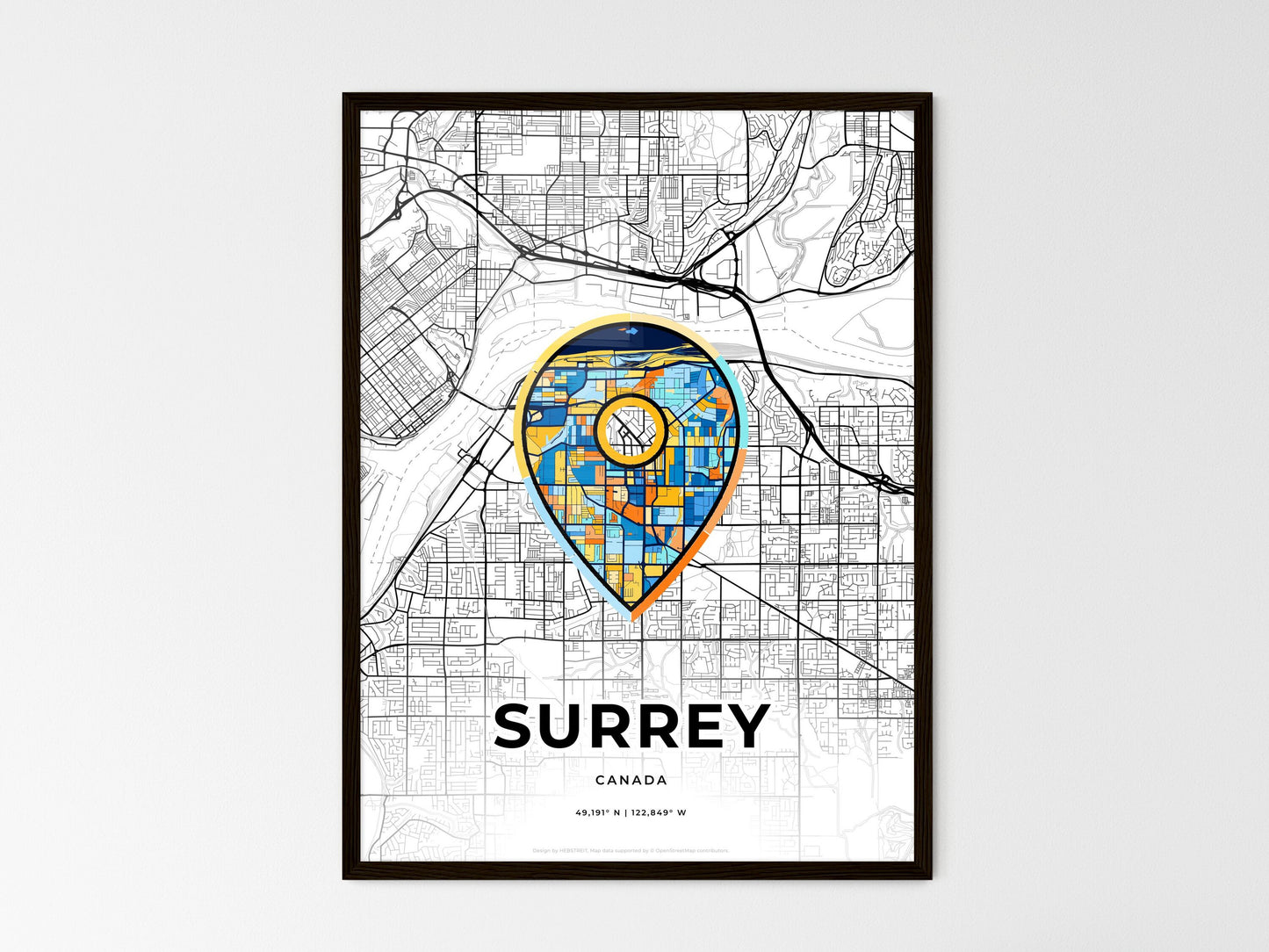 Surrey Canada wedding art map with pointer icon