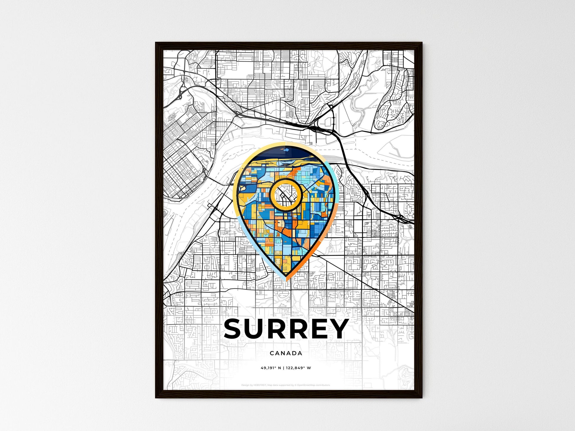 Surrey Canada wedding art map with pointer icon