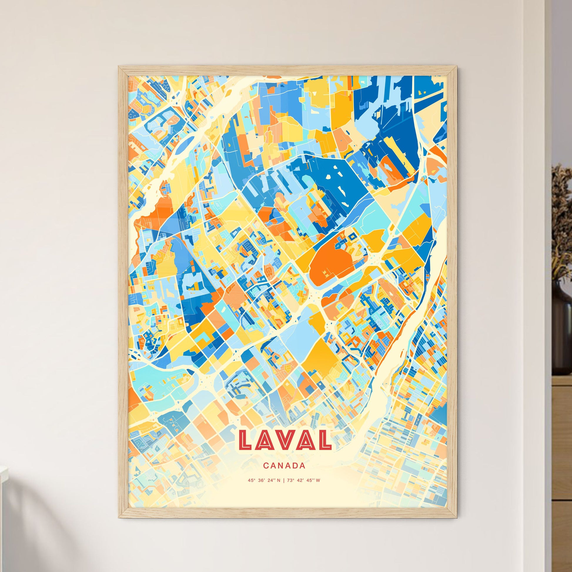 Colorful LAVAL CANADA Fine Art Map Blue Orange