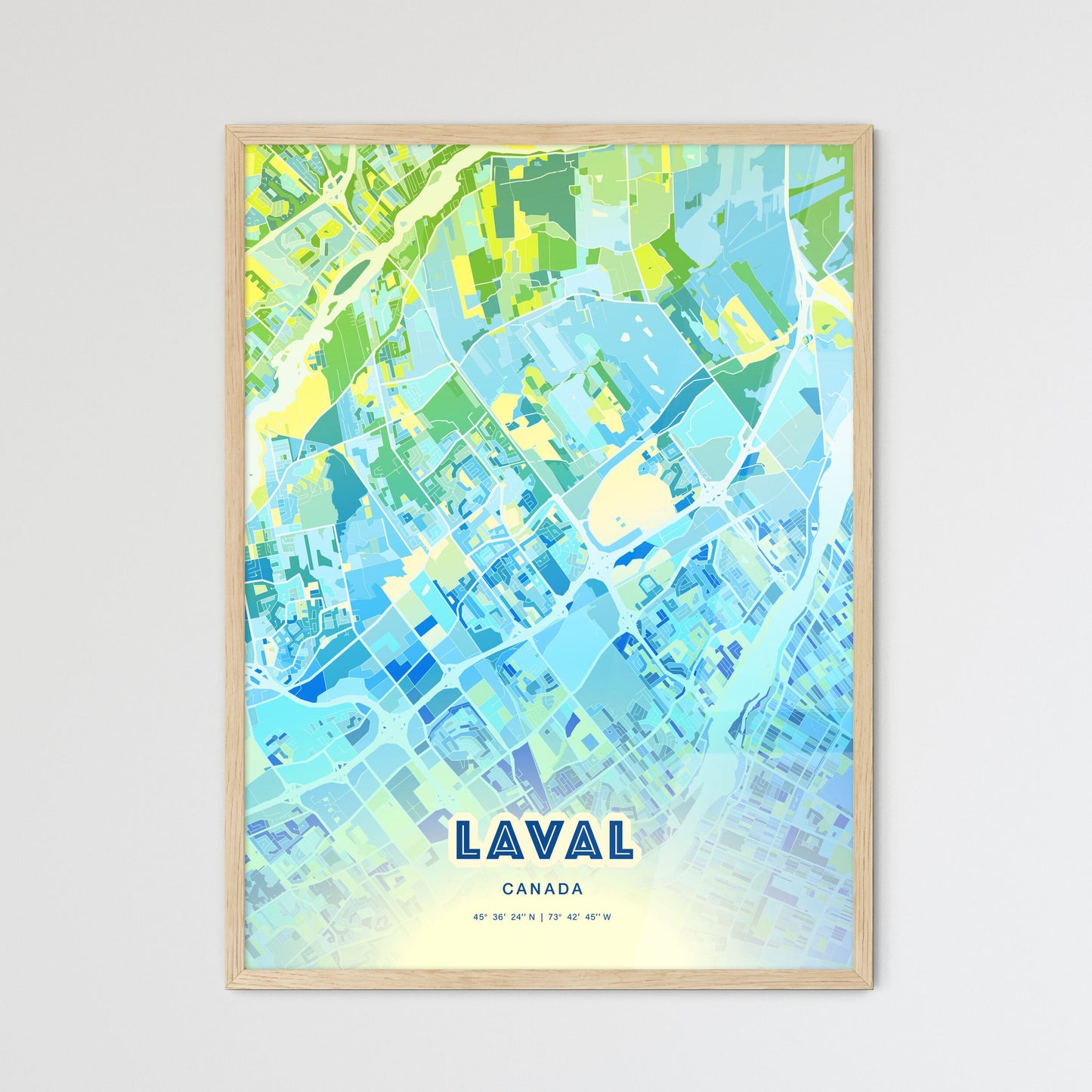 Colorful LAVAL CANADA Fine Art Map Cool Blue