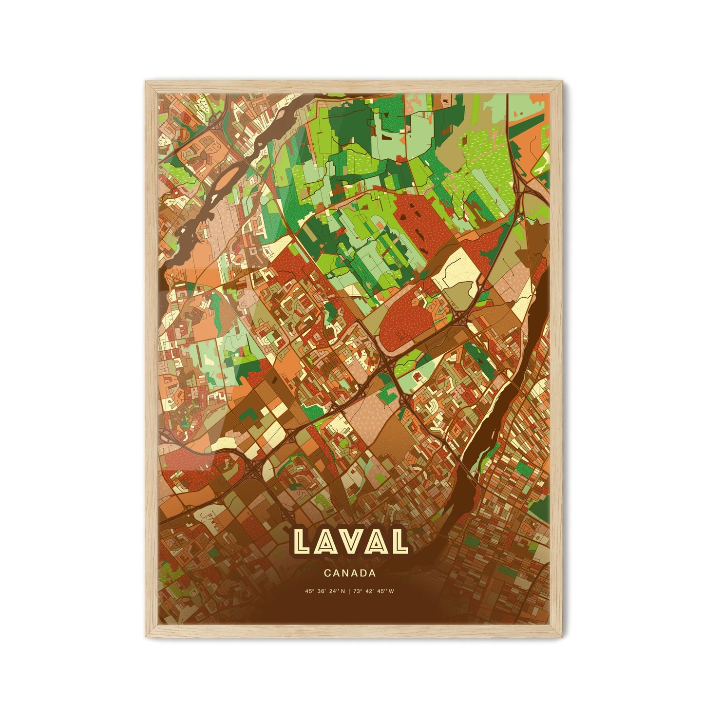 Colorful LAVAL CANADA Fine Art Map Farmhouse