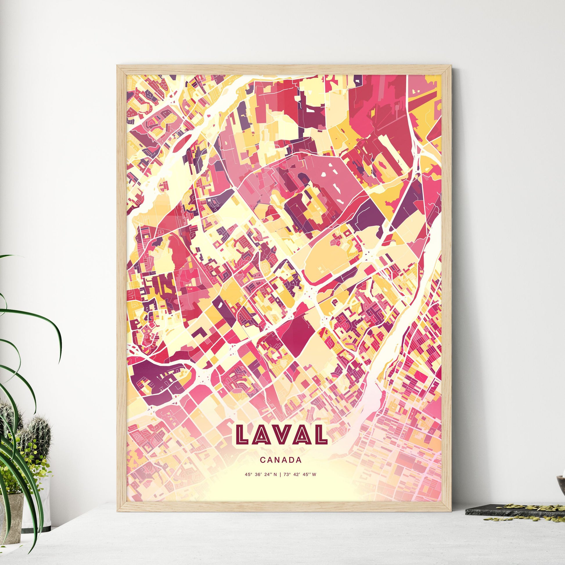 Colorful LAVAL CANADA Fine Art Map Hot Red