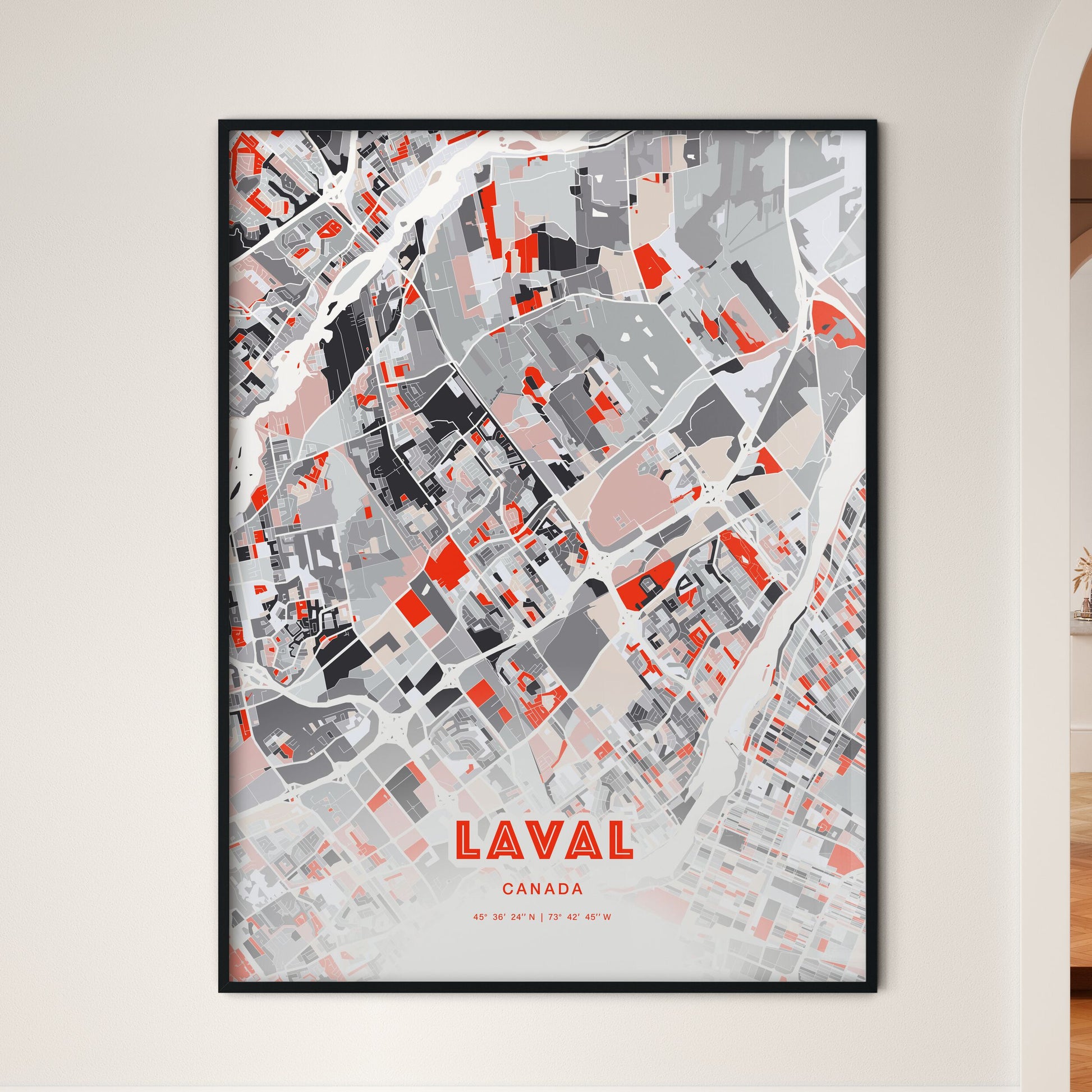 Colorful LAVAL CANADA Fine Art Map Modern