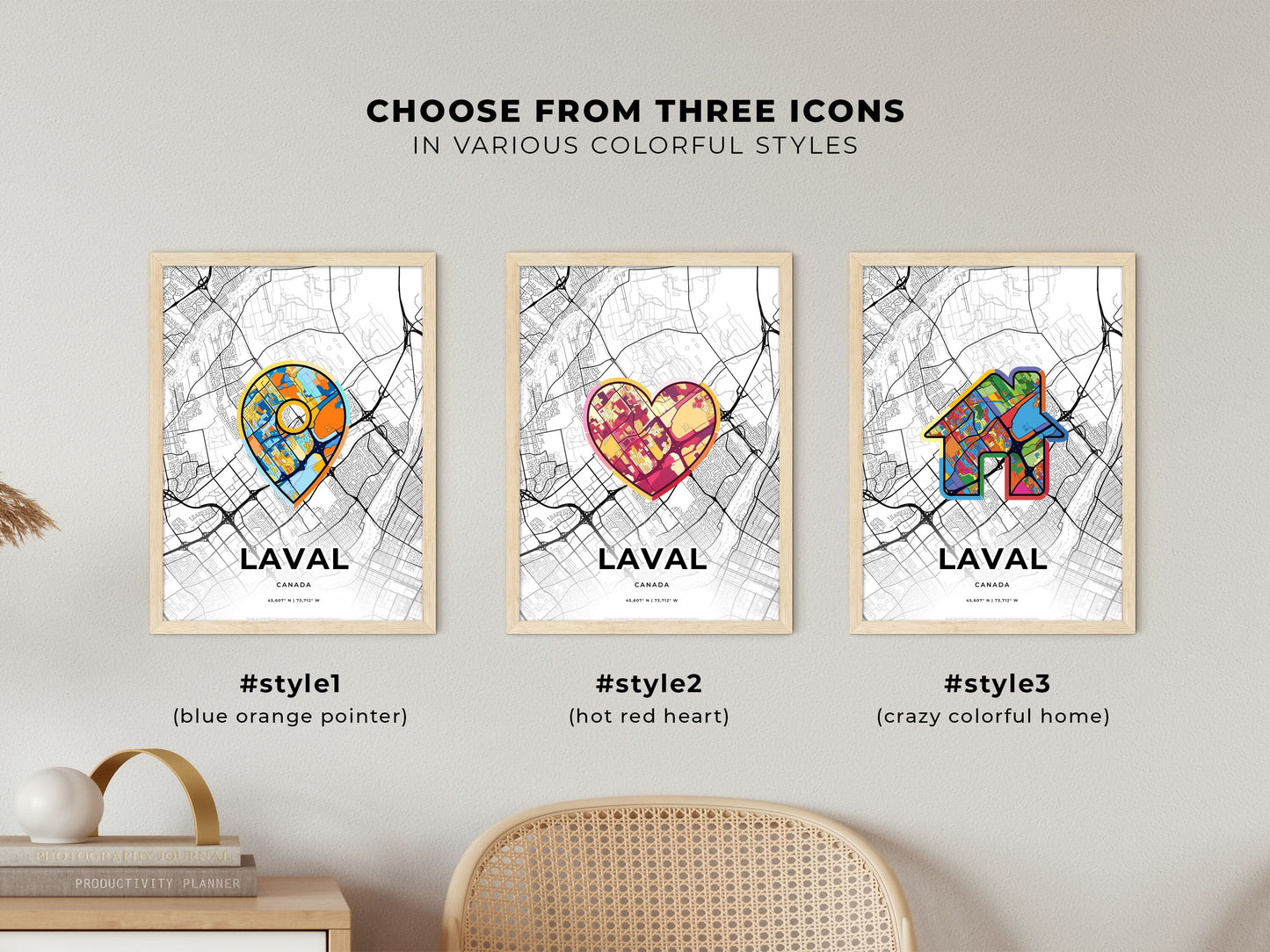 Laval Canada maps with colorful icons