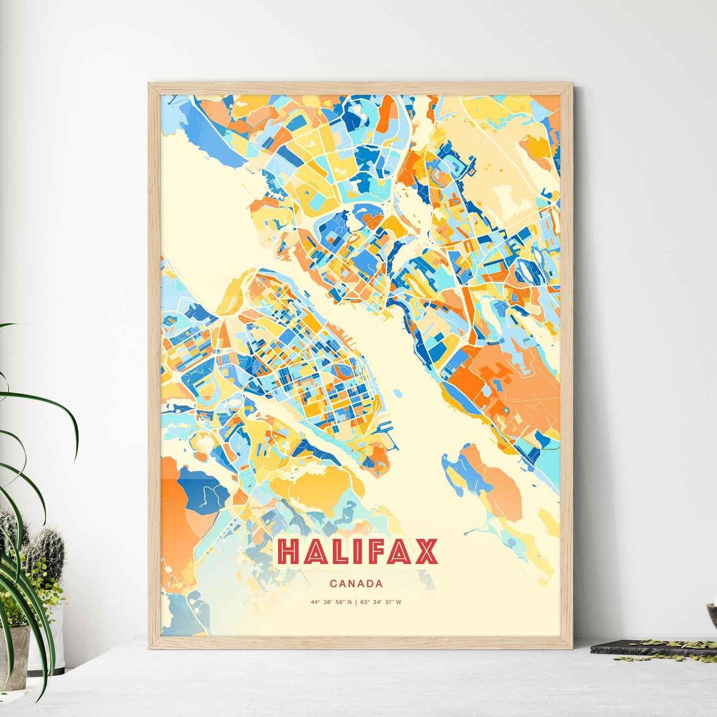 Colorful Halifax Canada Fine Art Map Blue Orange