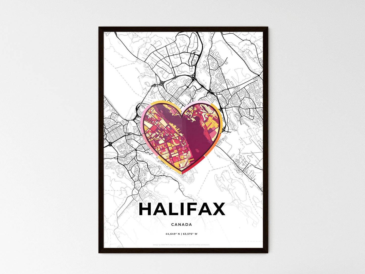 Halifax Canada wedding art map with heart icon