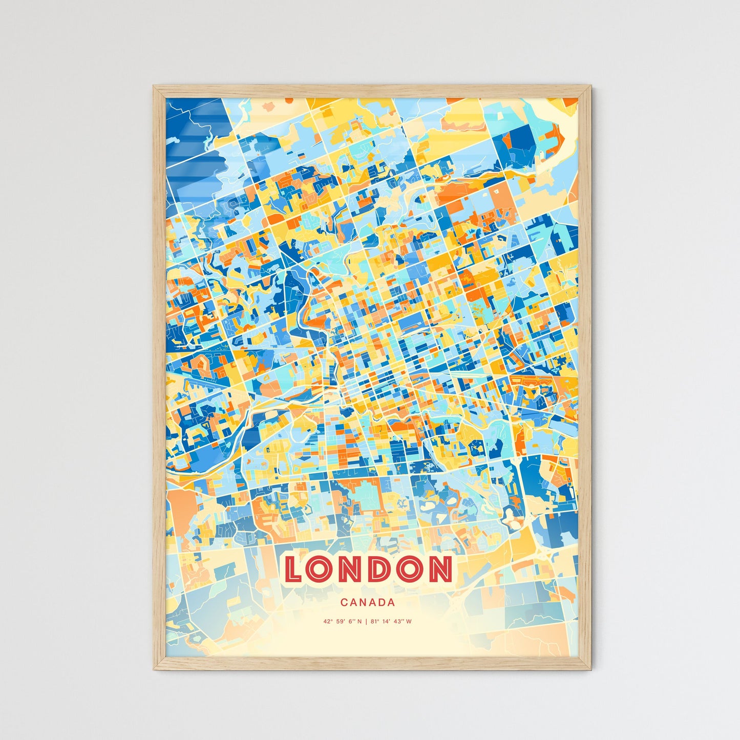Colorful London Canada Fine Art Map Blue Orange