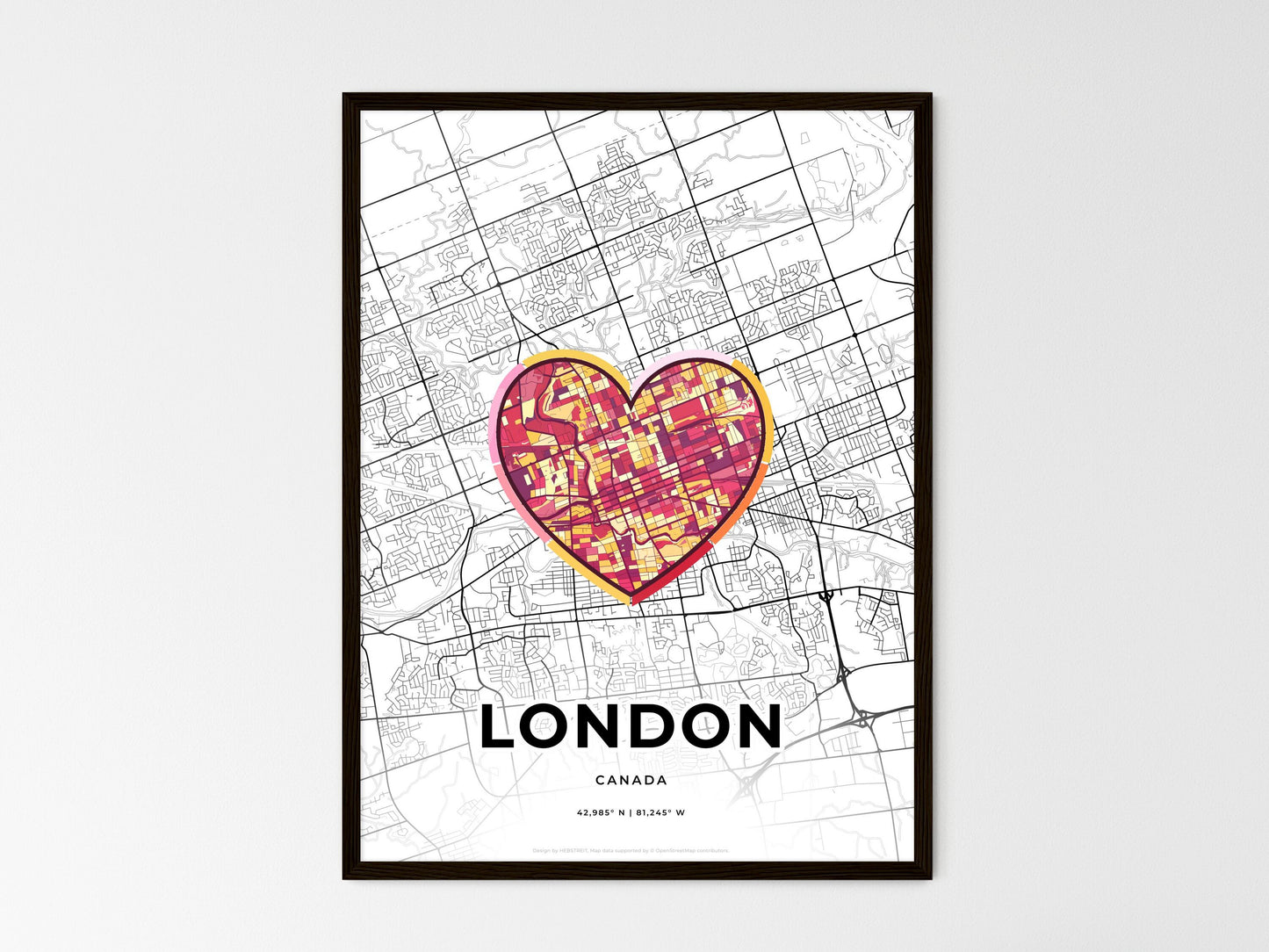 London Canada wedding art map with heart icon