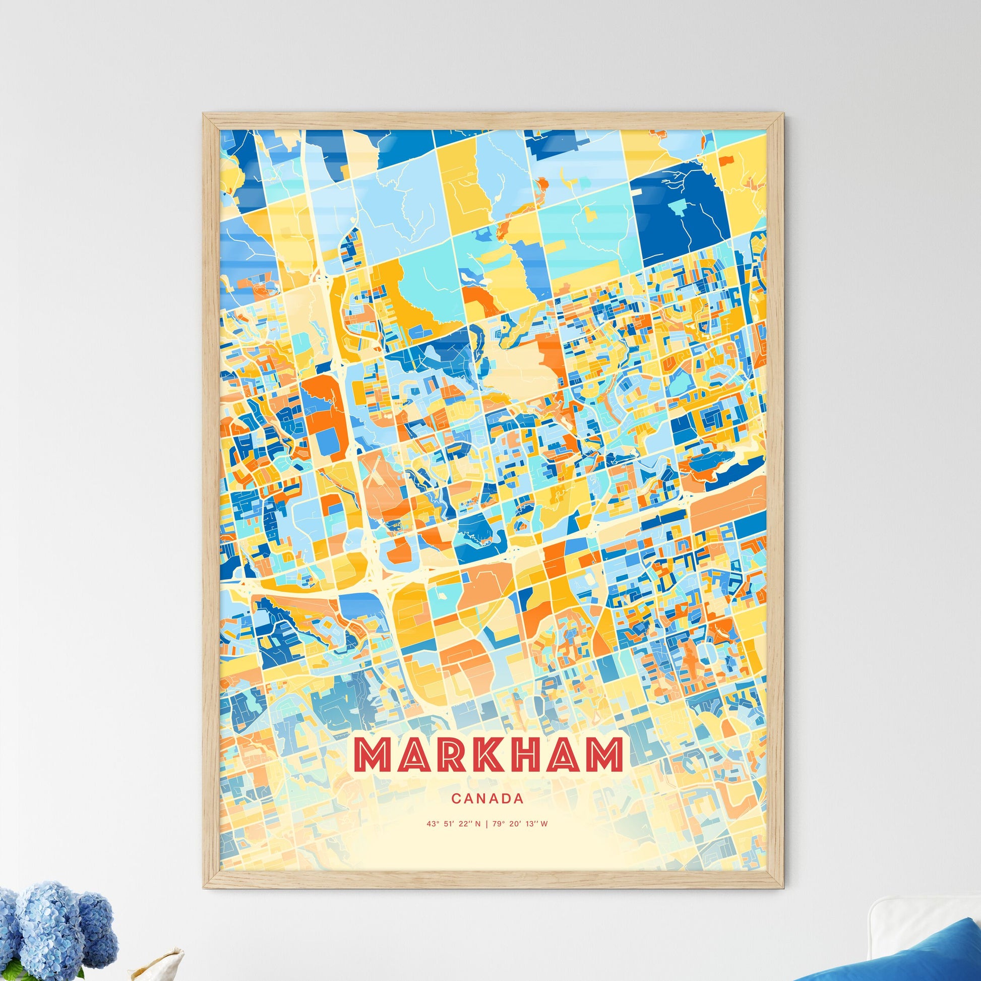 Colorful MARKHAM CANADA Fine Art Map Blue Orange