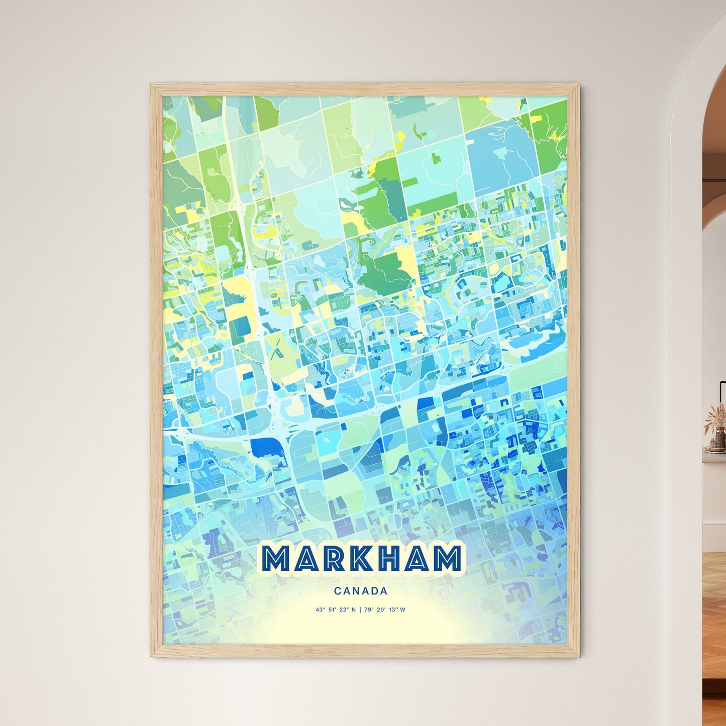 Colorful MARKHAM CANADA Fine Art Map Cool Blue